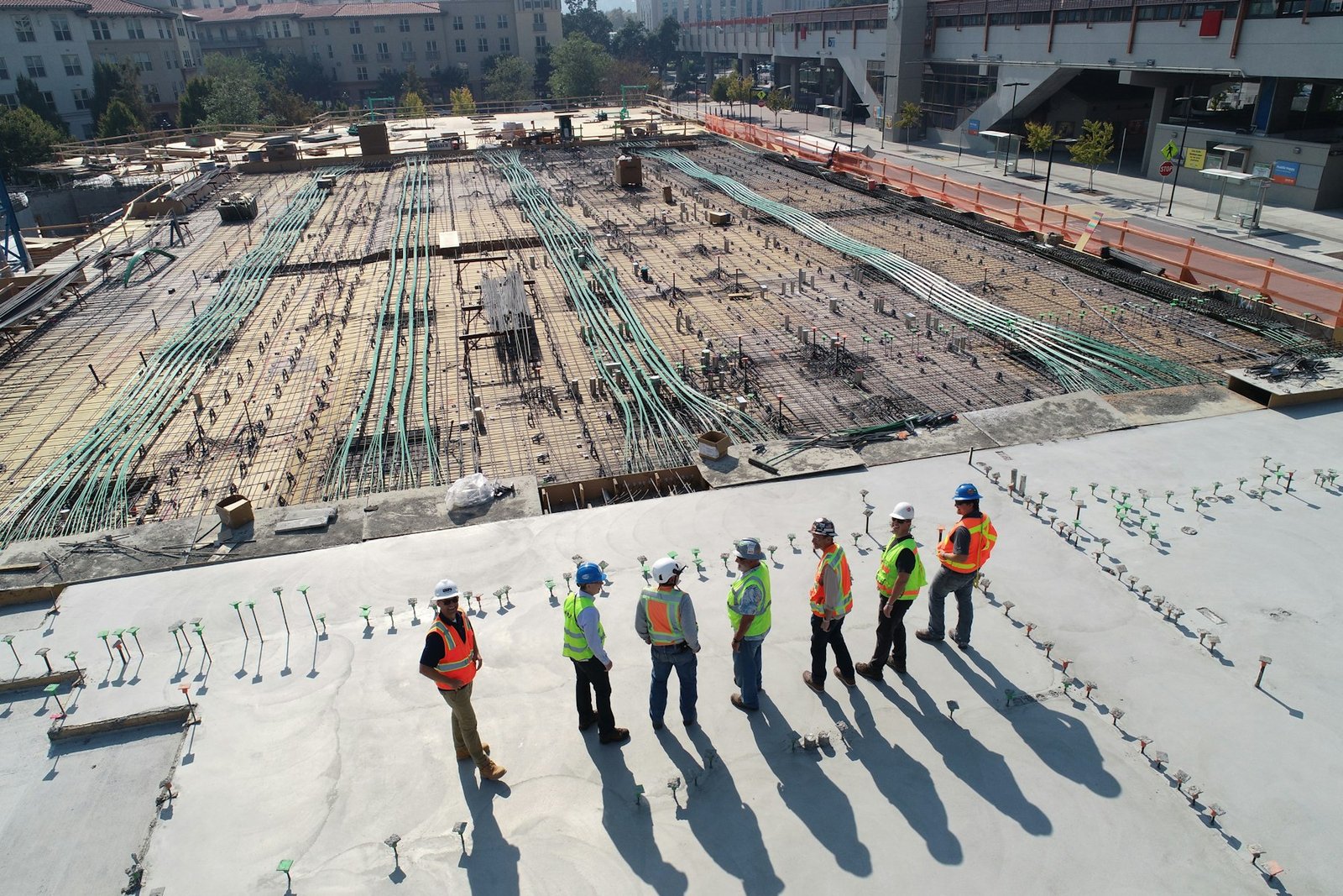 Construction site with project team