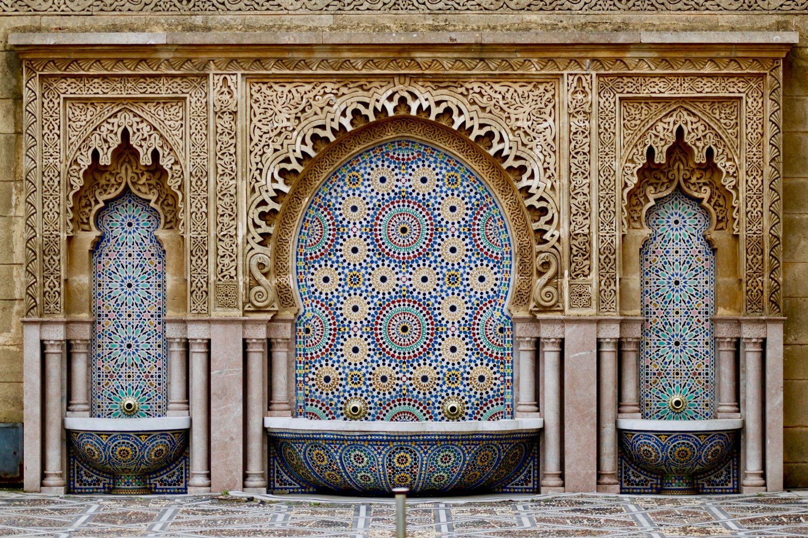 Moroccan fountain with zellige tilework
