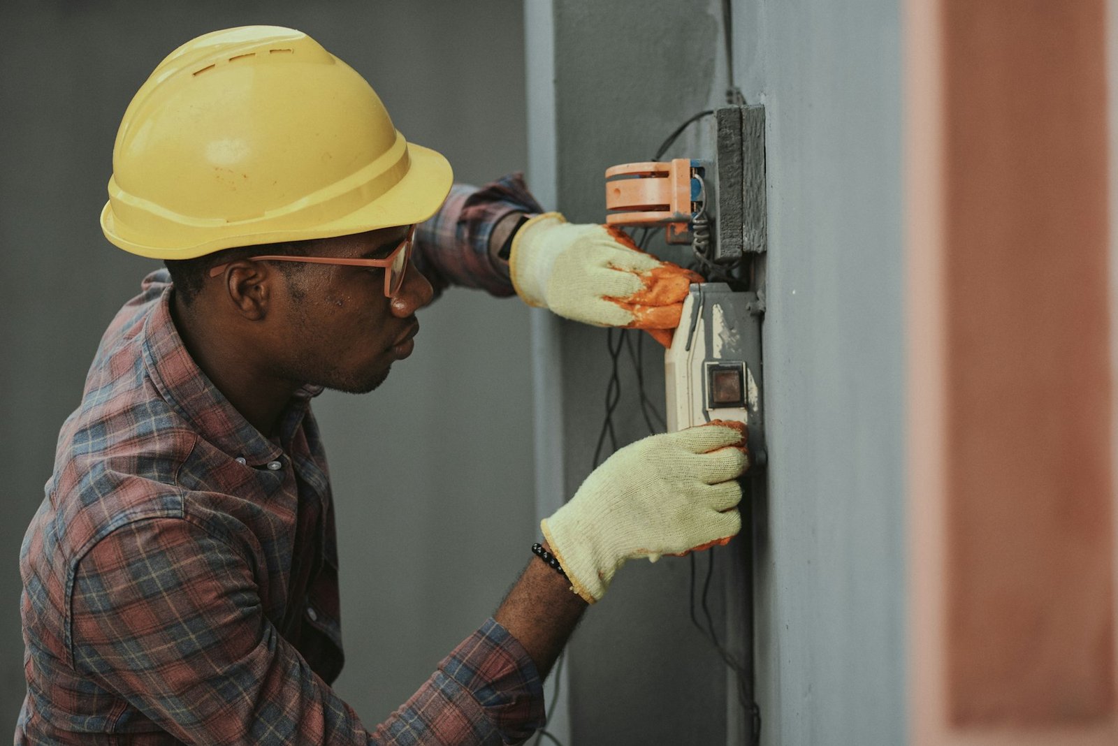 Technician checking a building installation