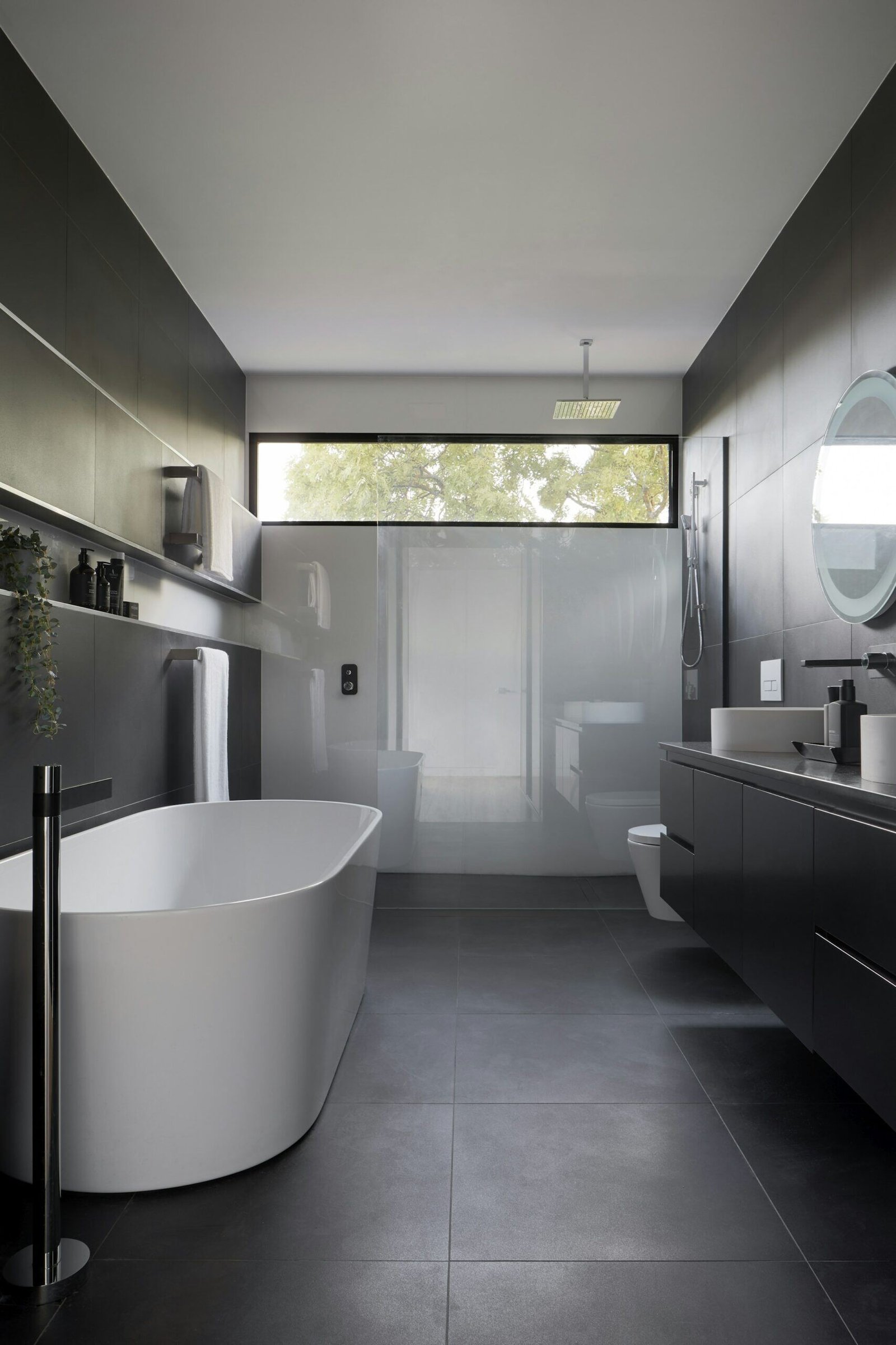Minimalist luxury bathroom with freestanding bathtub
